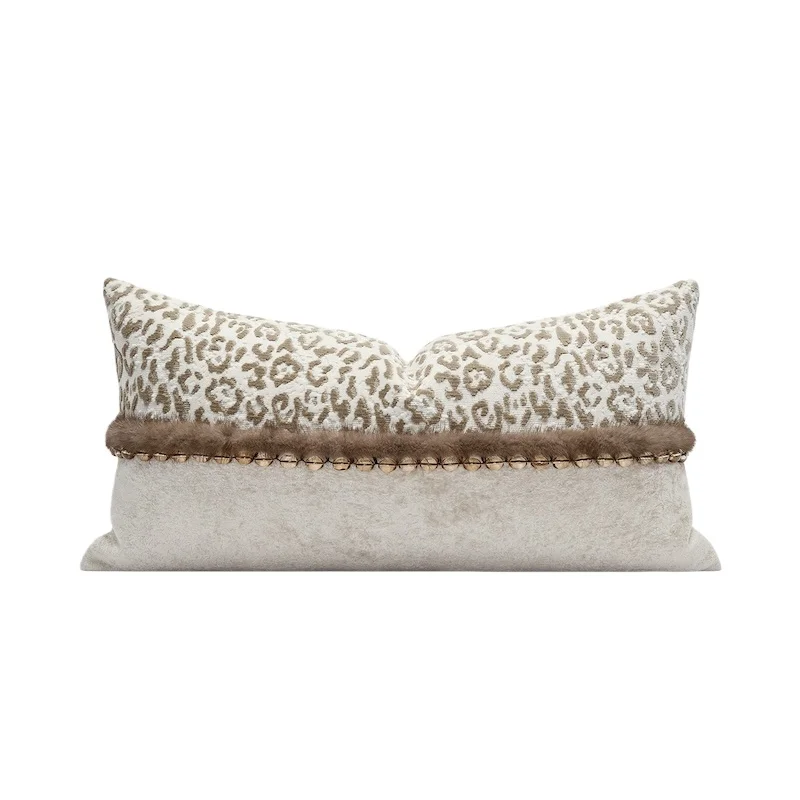 Retro Leopard Patchwork Pillows Luxury Simple Cushion Case 30x60CM Ivory Decorative Pillow Cover For Sofa Chair Home Decorations