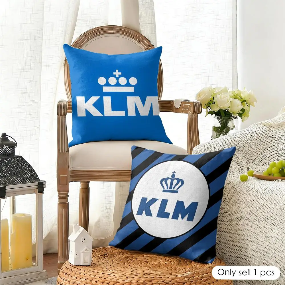 Netherlands K-Klm R-Royal Dutch Airlines Cushion Cover Organic Linen Square Pillow Case Durable Non-Allergenic And Kind To Skin