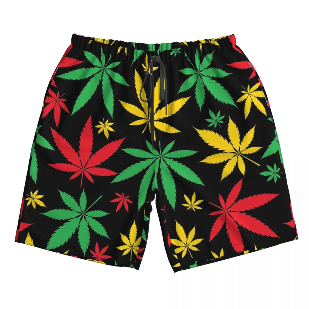 Rasta Flag Colors Leaf Cannabis Marijuana Weed Trunks Beach Board Shorts Casual Quick Dry Swim Summer Men Pants