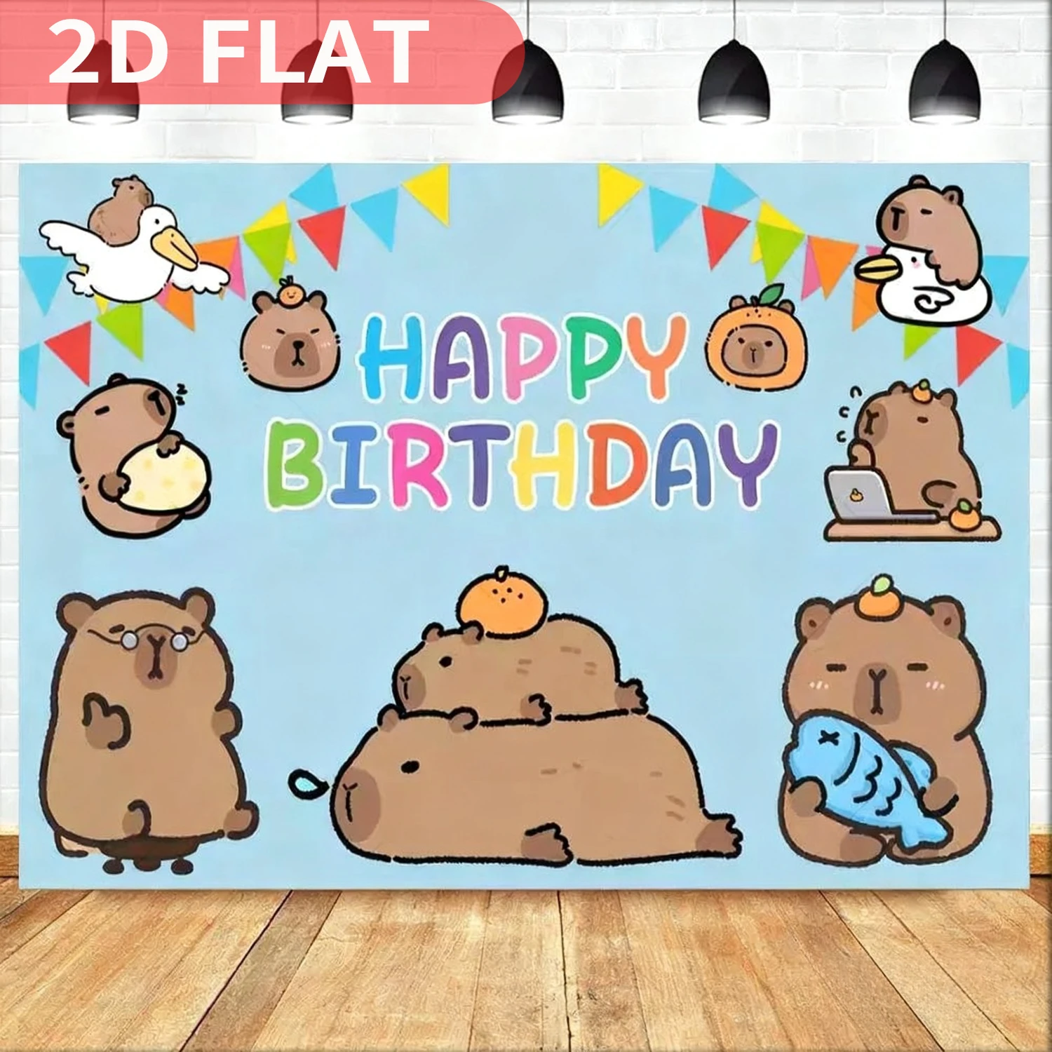 1pc Cute Capybara Animal Theme Birthday Party Flag Decoration, Durable Polyester Photography Backdrop with "Happy Birthday" Text