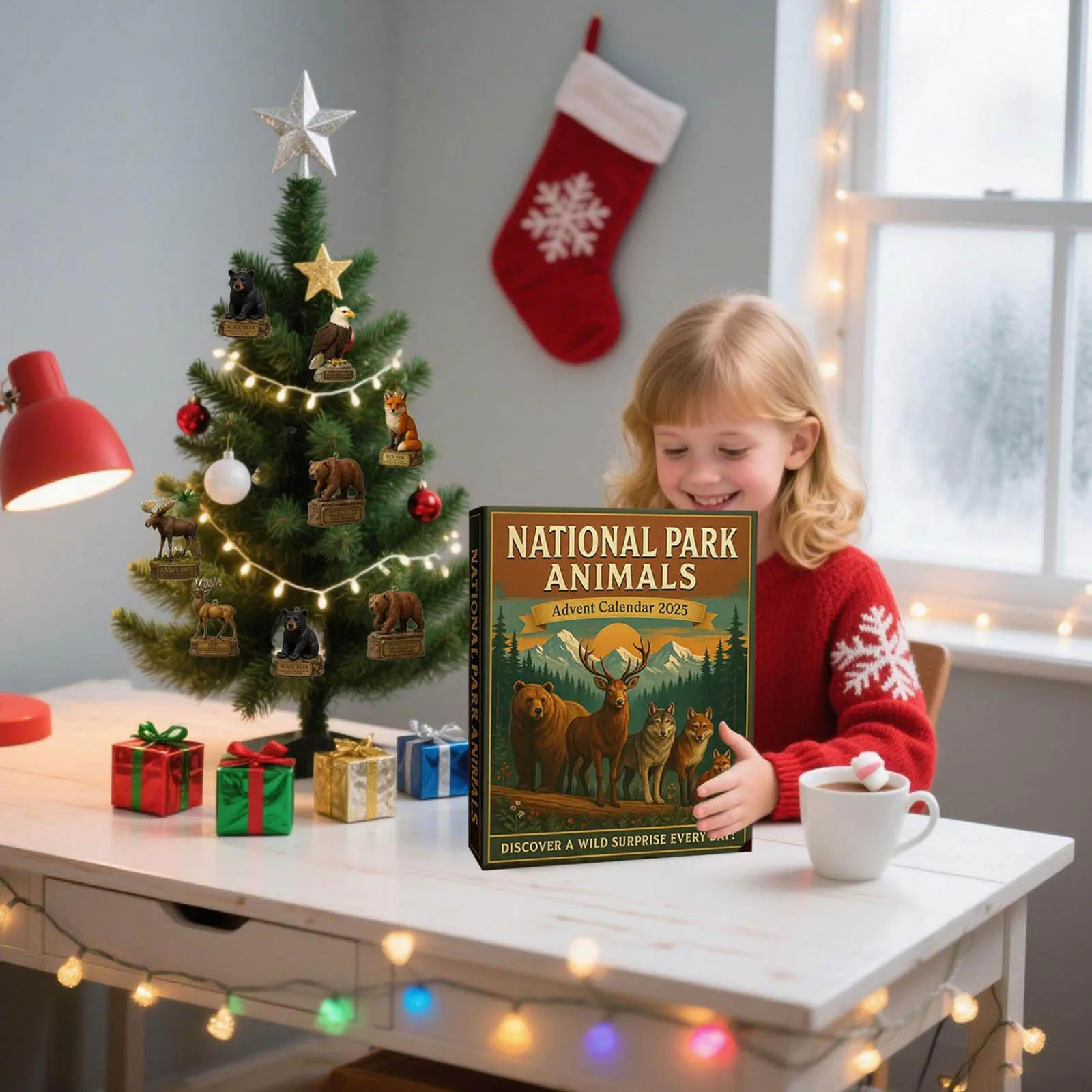 Guirlande lumineuse à batterie Mini avec minuterie, parc National, calendrier d'arrivée de noël en acrylique, minuterie électronique de noël 24 jours