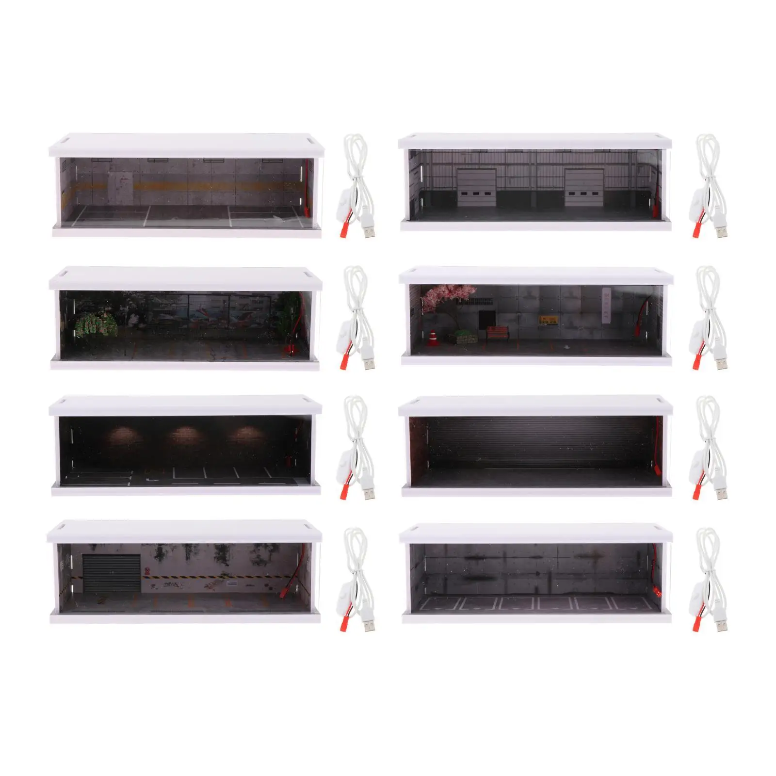 1/64 Scale Garage Display Case with LED Lights Protection for Collection