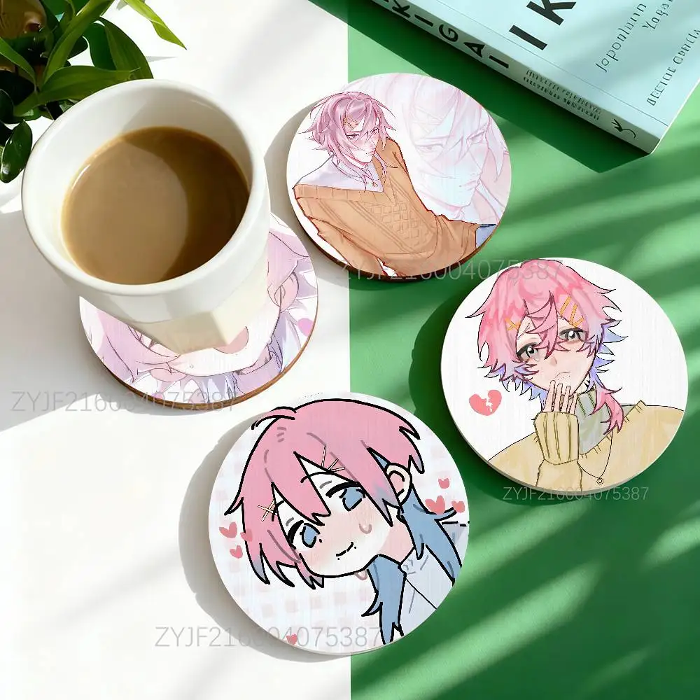 

14DWY 14 Days With You Ren Round Wooden Coasters For Cute Design Suitable for Drinks Tea,Coffee Home Gift Choice Holidays