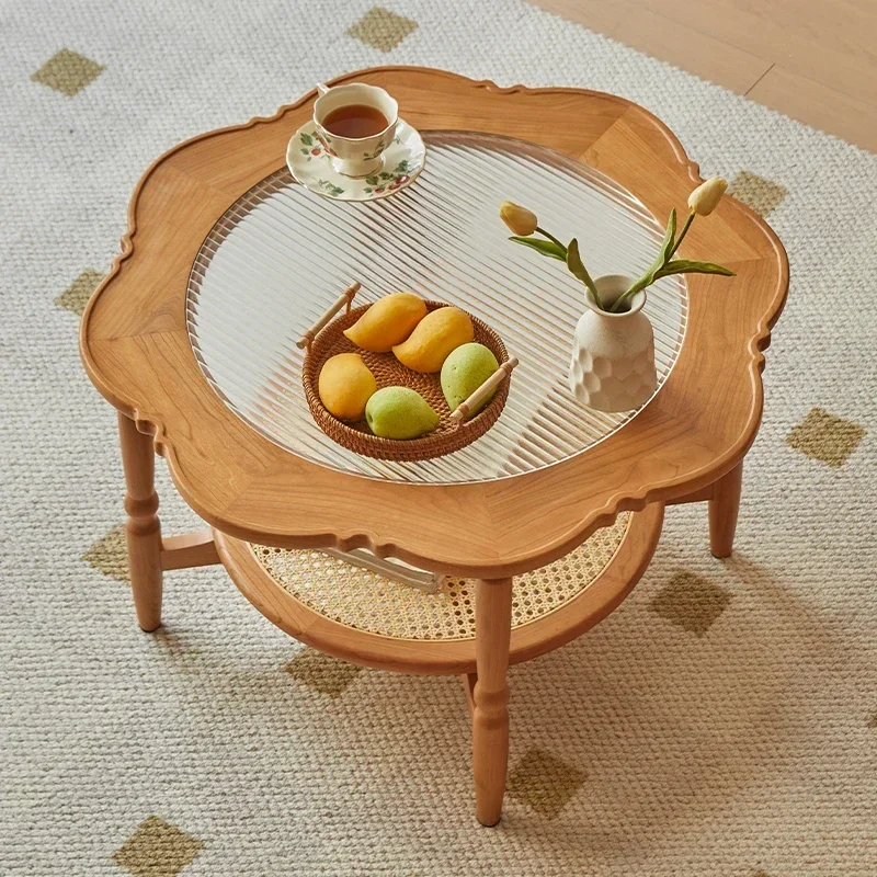 Changhong Glass Size round Side Table Cherrywood Combination Small Apartment