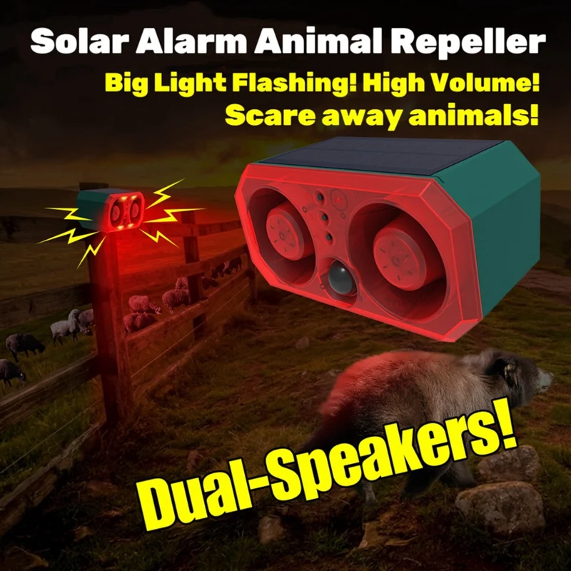 New Super Loud Volume Solar Alarm Animal Repeller 2 Speakers Recording Motion Detection Alarm Sensor Flash Induction