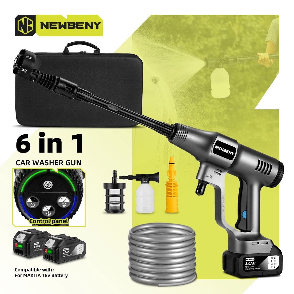 NEWBENY 6 IN1 Brushless Electric Washer Gun Cordless 200Bar 3500W Car Water Gun Cleaner Home Power Tool For Makita 18V Battery