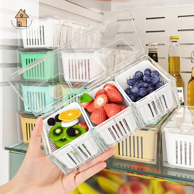 

Fridge Food Organizer, Fresh-Keeping Storage Box For Vegetables, Fruits, Scallions, Ginger, Onions With Built-in Drain Crisper