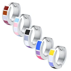 New Trendy Unisex Hoop Earrings for Men Women, Stainless Steel Rainbow Pride Huggies Casual Same sex Hoop Earring Jewelry