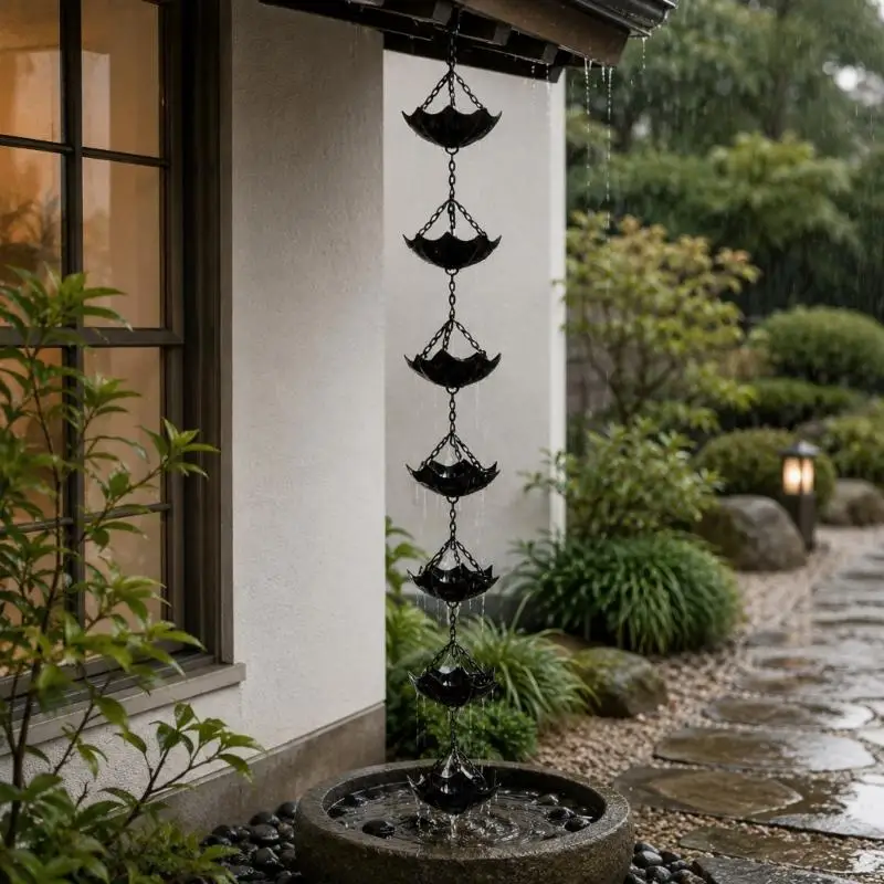 Metal Rain Chain Iron Hanging Water Guide Outdoor Wrought Lotuses Rain Chain 3XUF