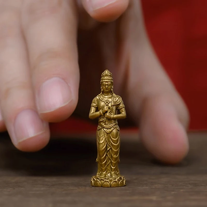 Brass Mini Ornament of Buddha Statue, Exquisite Handicrafts, Cultural Decorative, Portable Height 3.7cm Small Buddha Statue, 1Pc