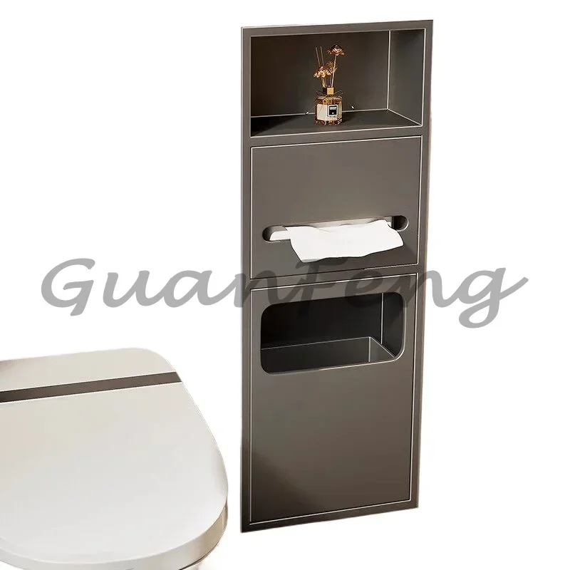 Bathroom Embedded Niche Stainless Steel Frame Concealed Shower Niche Cabinet Storage Rack With Built-in Garbage Bin