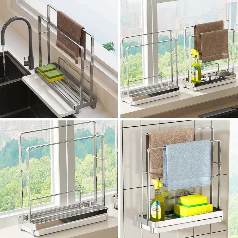 

Stainless Steel Dishcloth Rack, Magic Organizer for Sink & Windowsill Gaps, Narrow Towel Holder