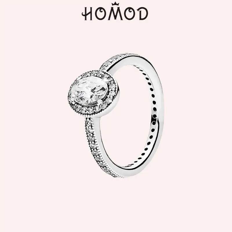 Homod Sparkling Round Halo Ring Round Zircon Engagement Rings for Women Luxury Female Jewelry