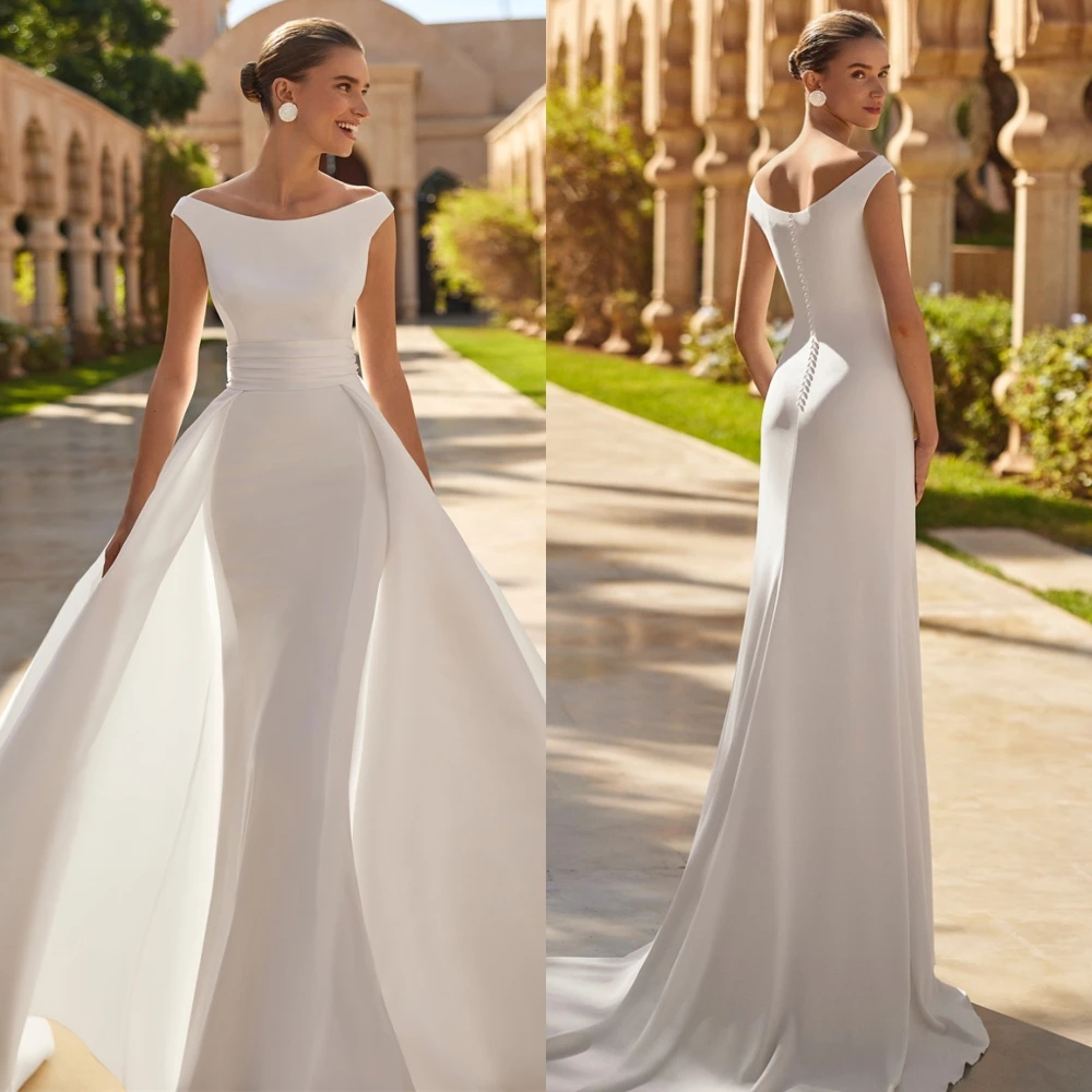 

Customized Elegant Scoop Evening Dress and Exquisite Satin Wedding Dresses and Temperament Mermaid Special Occasion Gowns