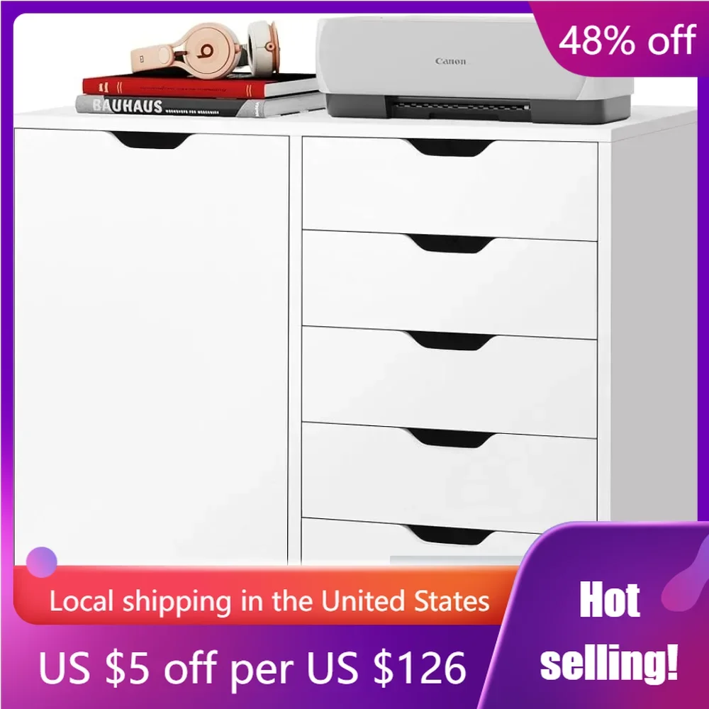 

Mobile Storage Cabinet 5-Drawer Wood Dresser Chest With Door Printer Stand for Home Office Freight Free Bookshelf Showcase Shelf