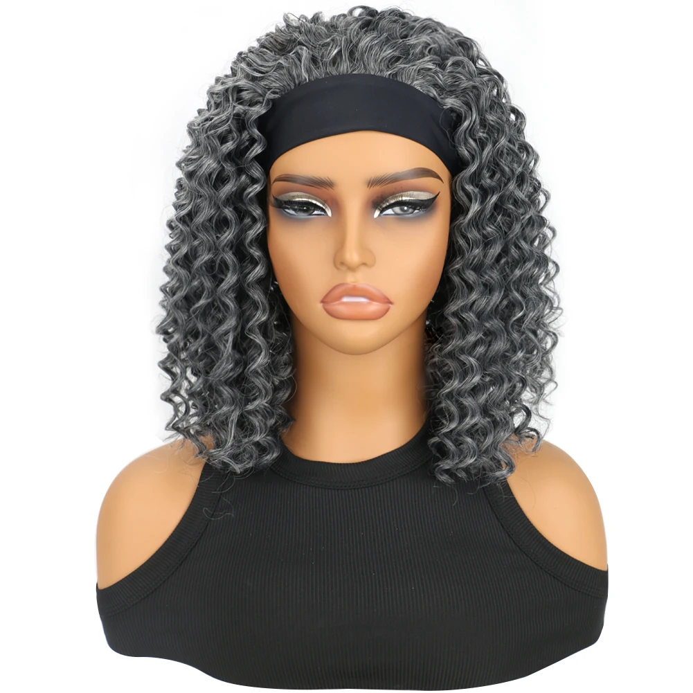 Parrucca corta rimbalzante riccia crespa con fascia sintetica senza colla Parrucche con fascia Bob completamente fatte a macchina per le donne Fibra organica con onda d'acqua