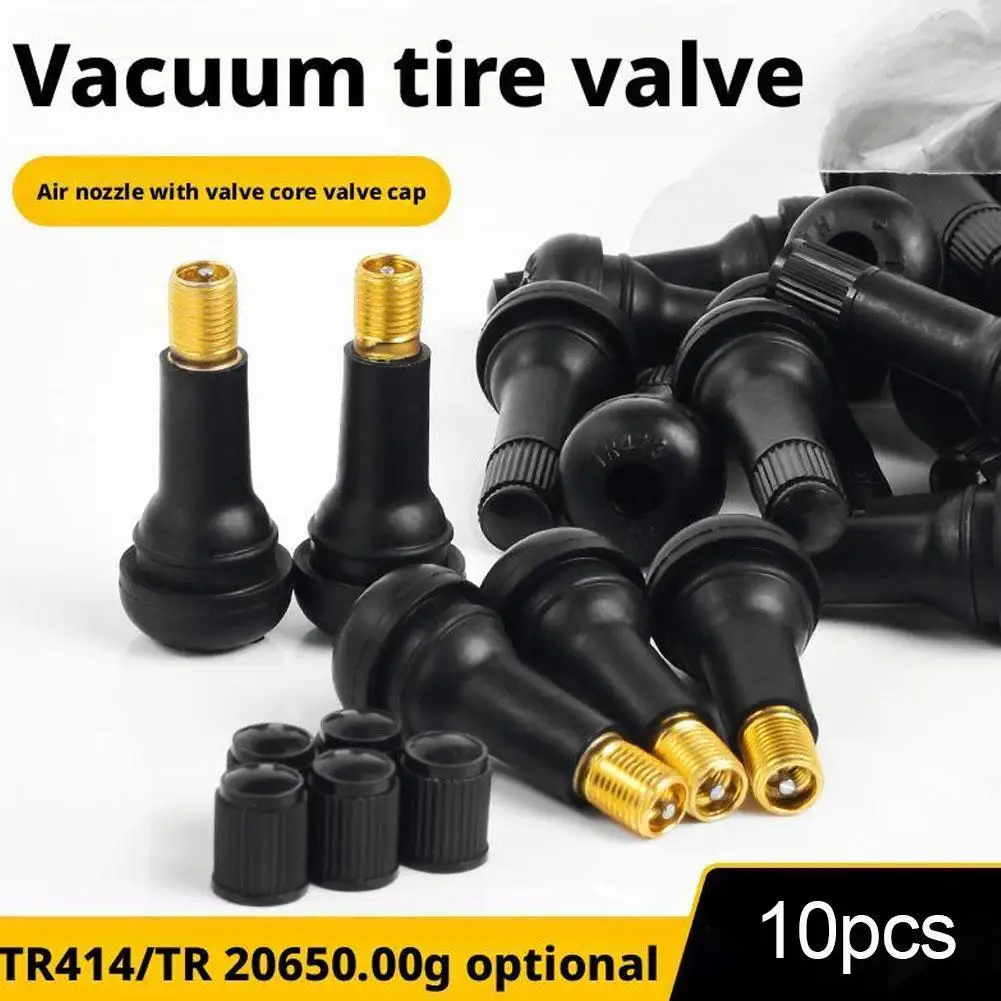 10 шт., клапан для автомобильных шин TR413 TR414, вакуумная насадка для клапана для шин с пылезащитной крышкой, черная резиновая защелкивающаяся сборка, замена штока клапана