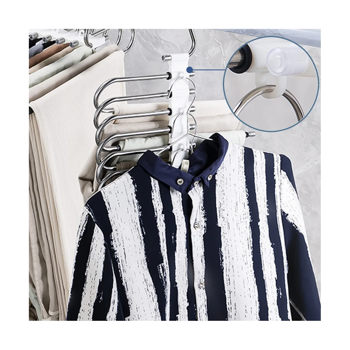 ไม้แขวนกางเกงทำจากเหล็กมีหลายชั้นชั้นวางที่เก็บเสื้อผ้า5ชั้น