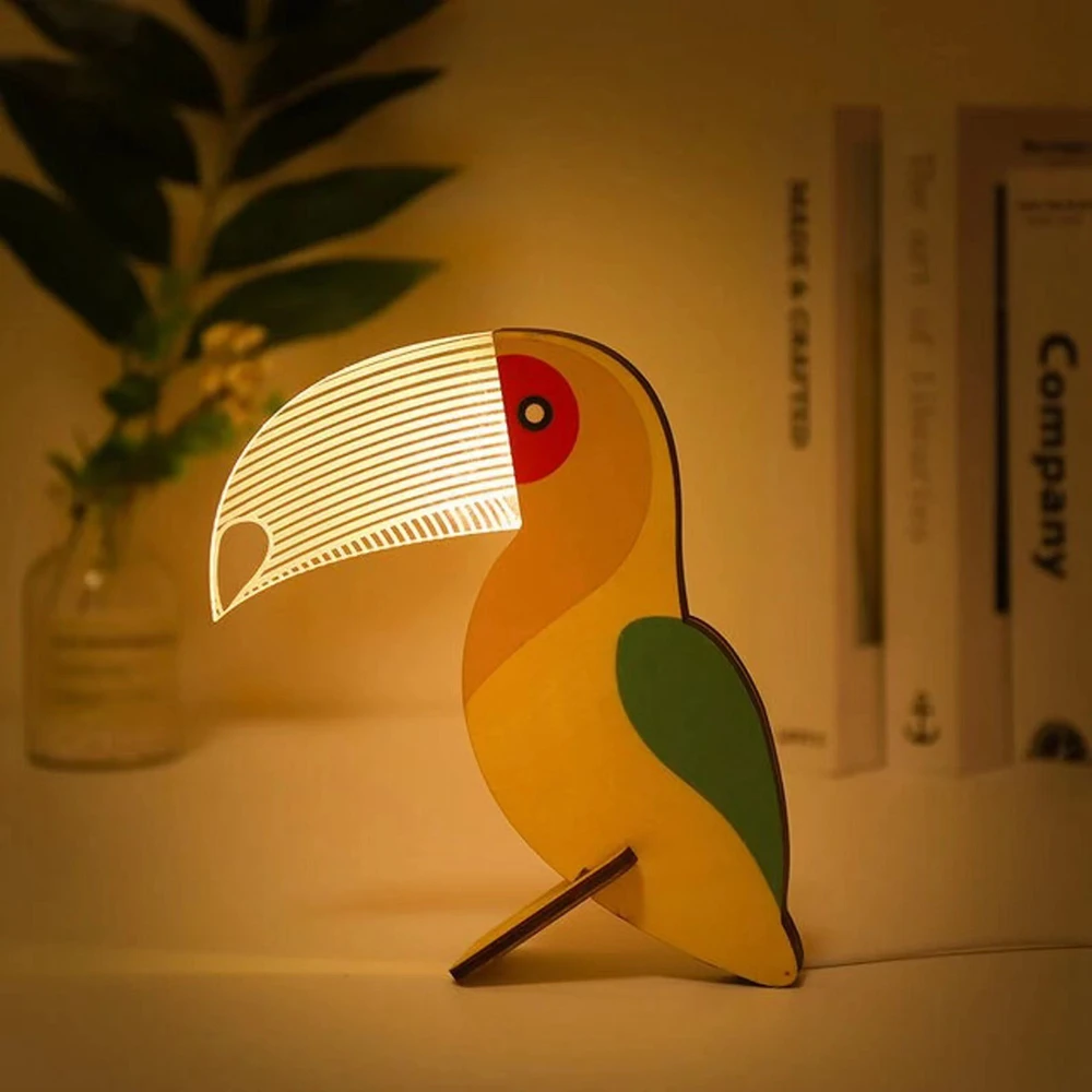 

Animals LED Night Light Wood Acrylic Table Light Bedroom Decor for Children Baby Kids Gift Bedside Lamps Sirius Whale Toucan