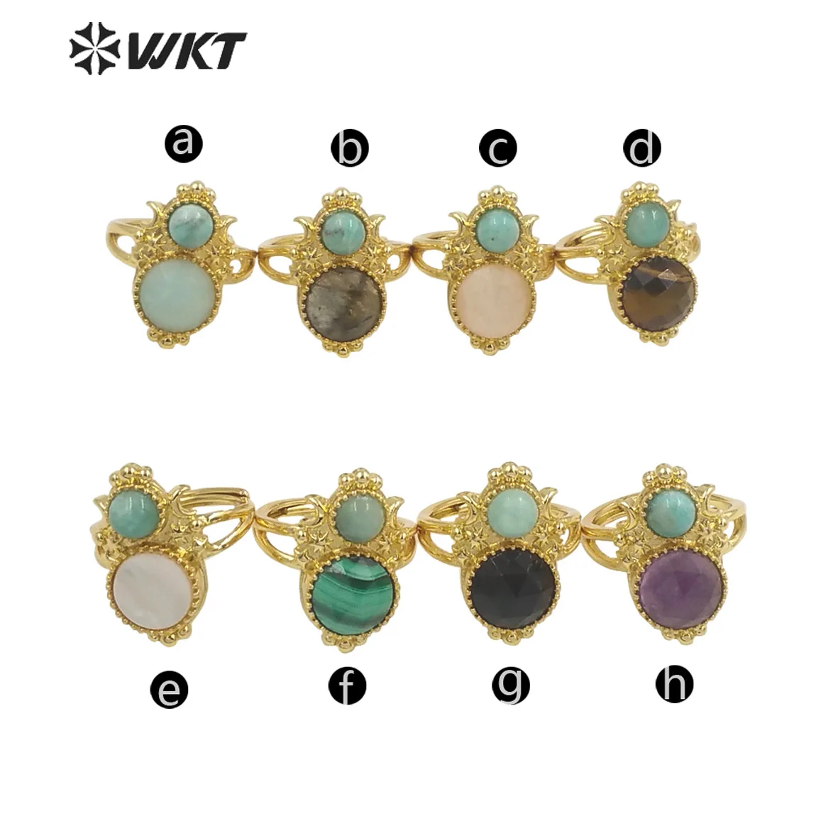 WT-R477 Classic Court Style Colored Gemstone And Unique Hollow Lace Up Design For Women Simple Jewelry Finding Ring