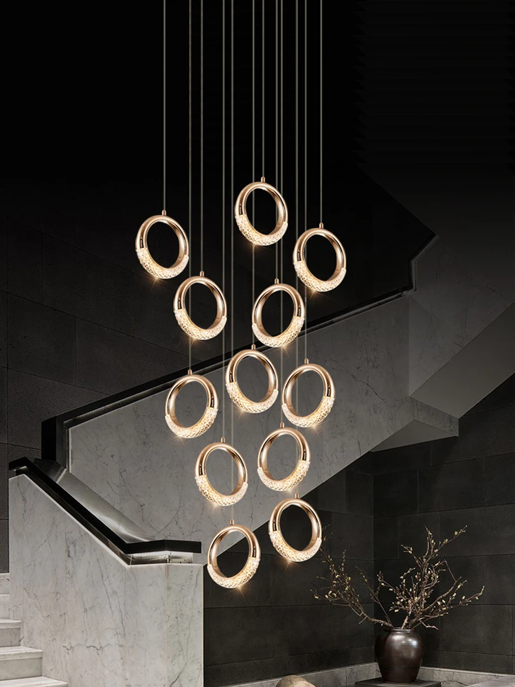 

Double Staircase Chandelier Long Chandelier Villa Hotel Lobby High-Rise Rotating Light Luxury Nordic Modern Minimalist Staircase