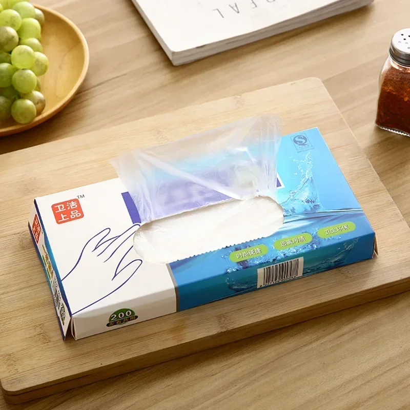 100/200Pcs Plastic Large Disposable Polyethylene Clear Gloves Food Dealing Cooking Cleaning Kitchen Restaurant BBQ Accessory