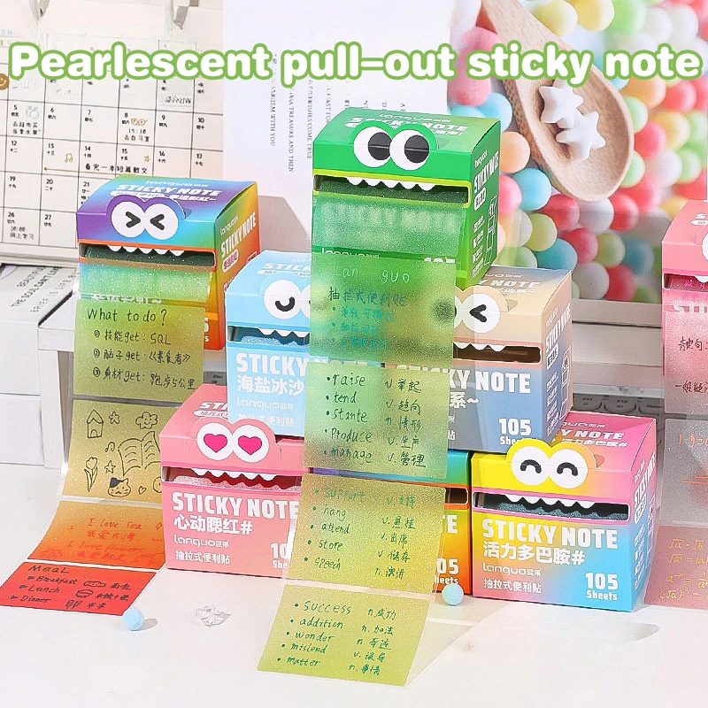 105 kartek wyciąganych karteczek samoprzylepnych, przenośne karteczki samoprzylepne, przezroczyste kolorowe karteczki samoprzylepne, wodoodporne karteczki samoprzylepne.