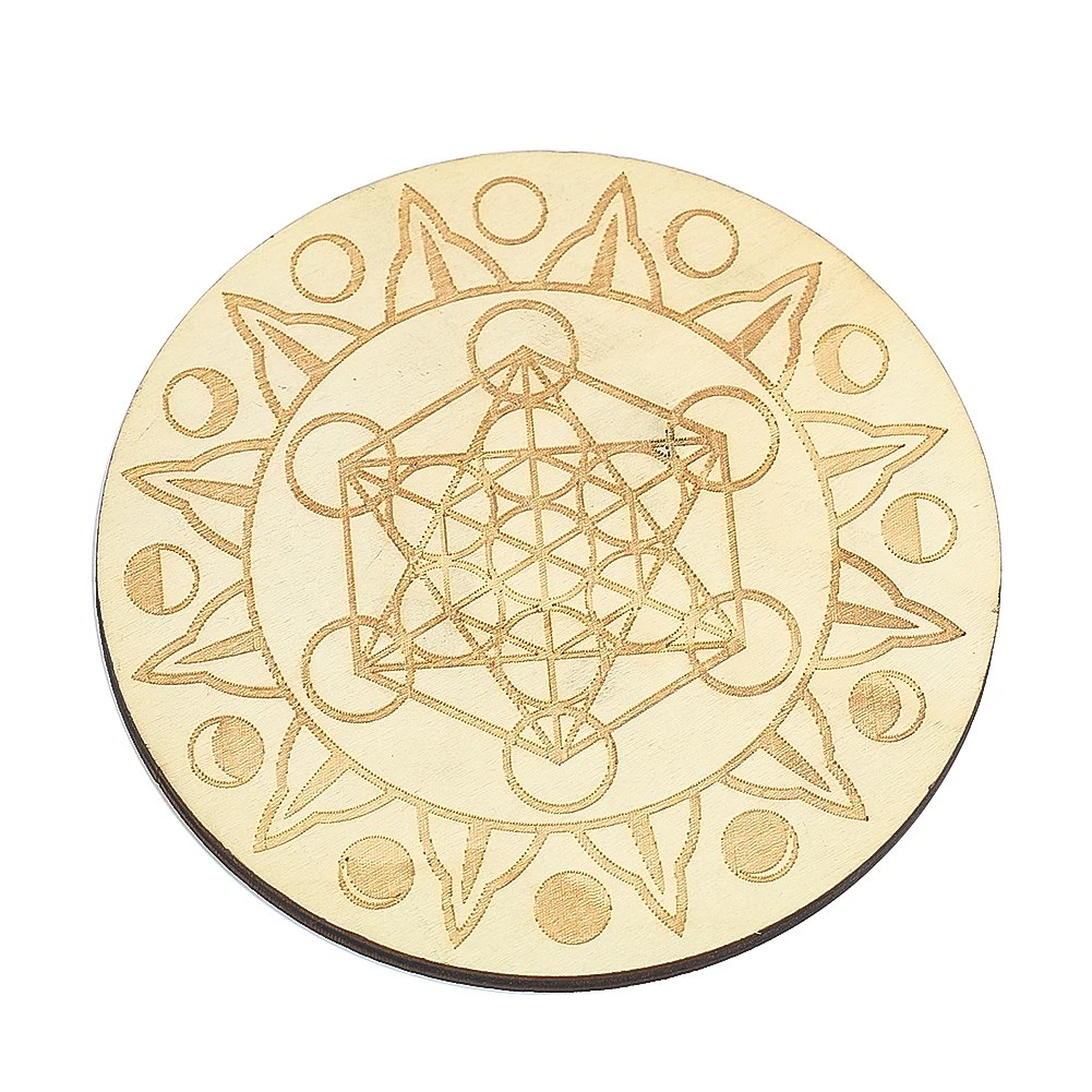 1PC Laser Engraving Wooden Crystal Mesh Swing Plate Coasters Supplies Crystal Stone Base Chakra Witchcraft Yoga Meditation Props