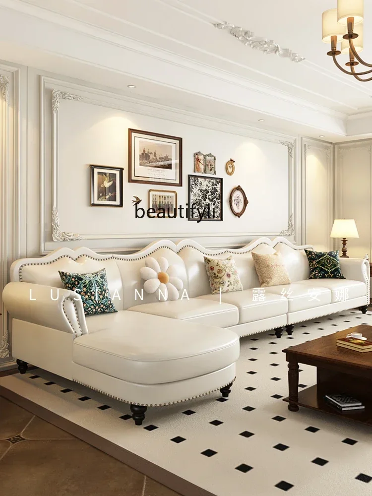 

YH8 American retro leather sofa living room European villa small apartment French corner sofa