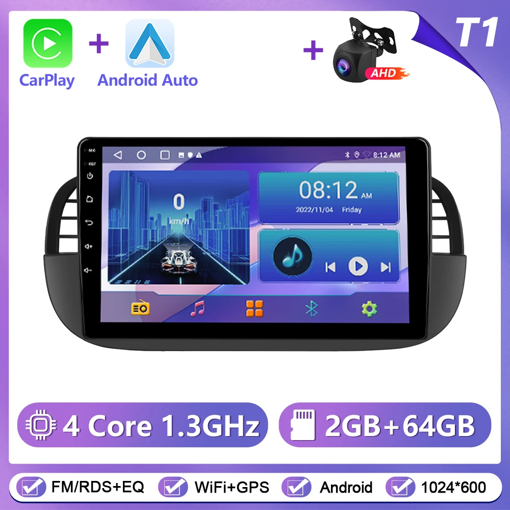 Podoyo CarPlay Android Radio voor FIAT 500 2007-2015 omdat Intelligent System 2Din GPS Stereo Head Unit Multimedia Speler