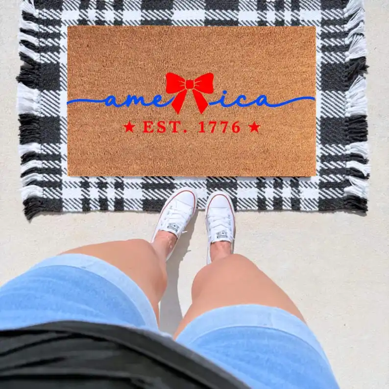 

America 250th Anniversary Doormat 1776 Doormat Patriotic Home Decor Front Door Welcome Customized Text Words Design Coir Mat