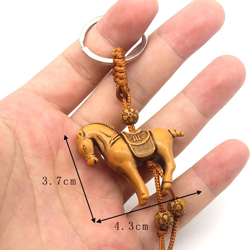 Elephant Animal Key Chain Pendant Keychain Peach Wood Turtle Horse Carving Riches Lucky Women Bags Pom Pom Charm Home Key Rings