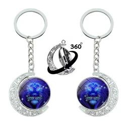New 12 Constellation Glass Ball Key Rings Double Sided Rotatable Pendant Zodiac Signs Keychain For Women Fashion Birthday Gift