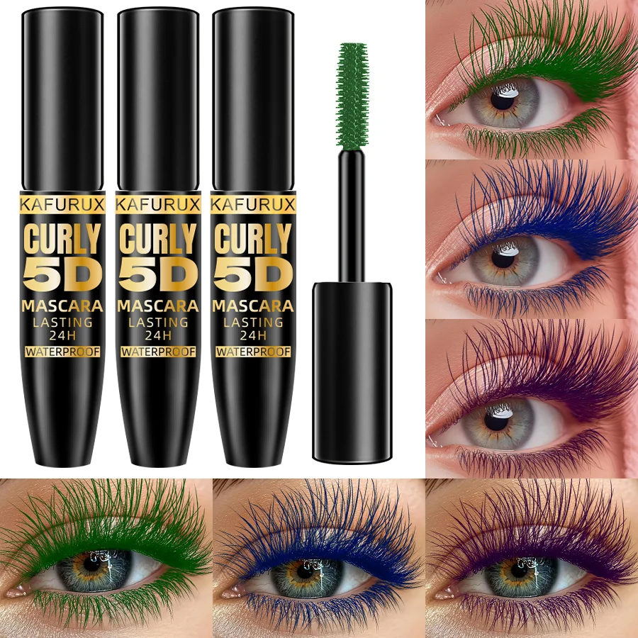 Máscara de pestañas de seda 5D de 9 colores con ojos grandes, resistente al agua, alargada, a prueba de sudor, de larga duración, púrpura, verde, negro, maquillaje coreano