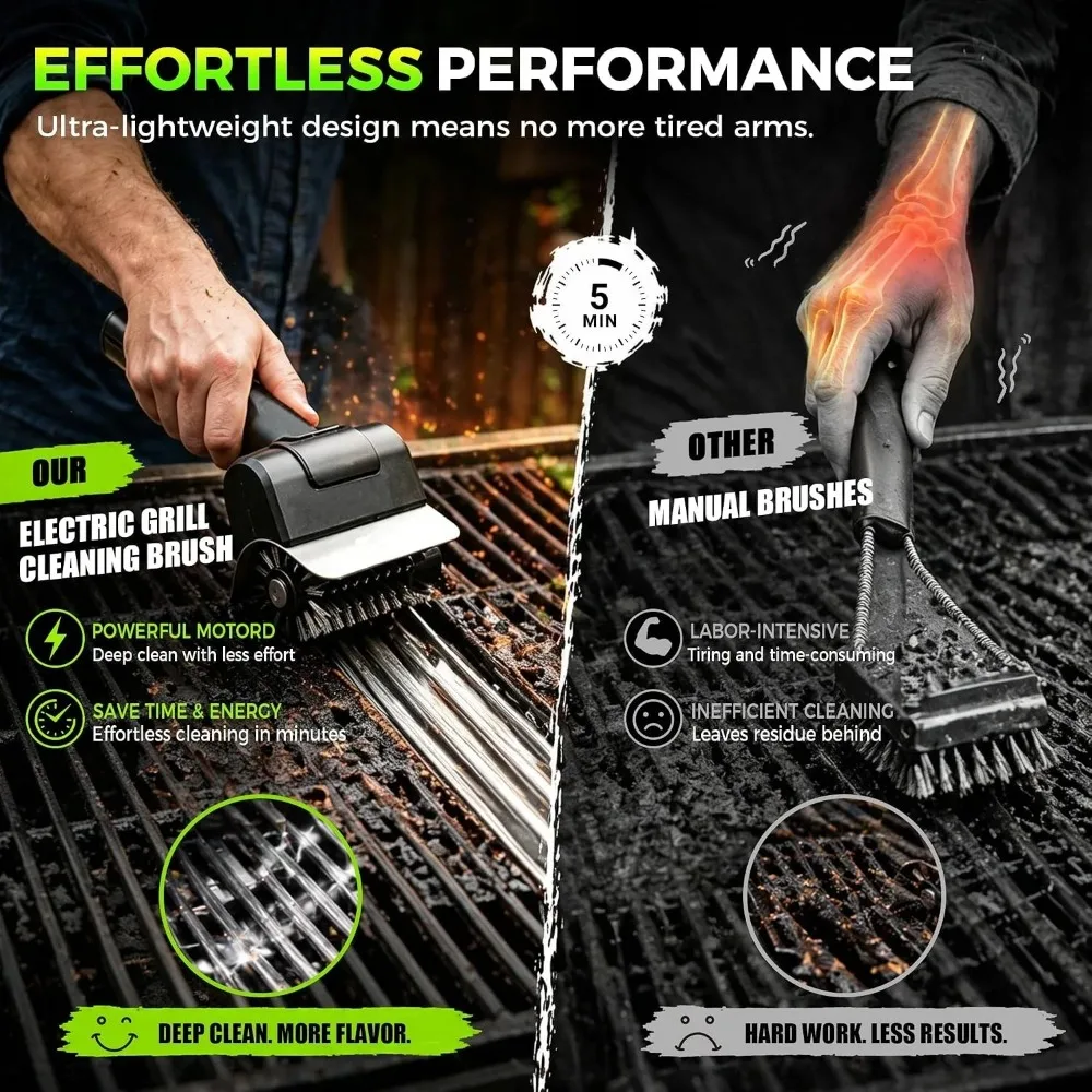 Rechargeable High Speed Handheld Stainless Steel Portable Electric Grill Brush Efficient BBQ Cleaning Brush for Easy Grill Care
