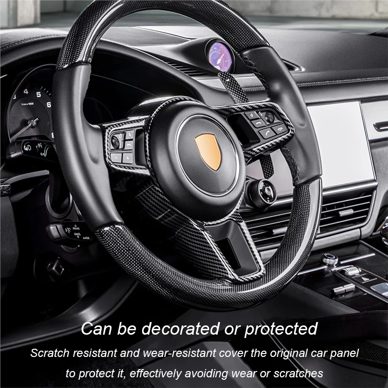 For Porsche Cayenne Macan 911 2015-2023 ABS Carbon Fiber Car Steering Wheel Frame Cover Trim Sticker Auto Decorative Accessories