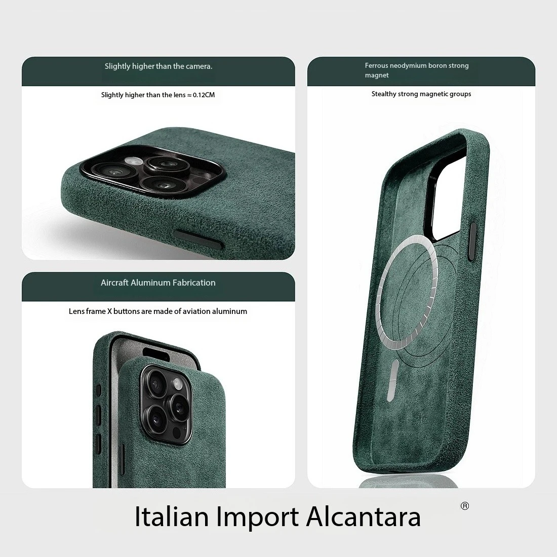 100% Italian ALCANTARA Case for iPhone 16 15 17 Pro Max Air Magsafe Magnetic Luxury Cover Supercar Suede Leather Phone Back Case - náhled 3