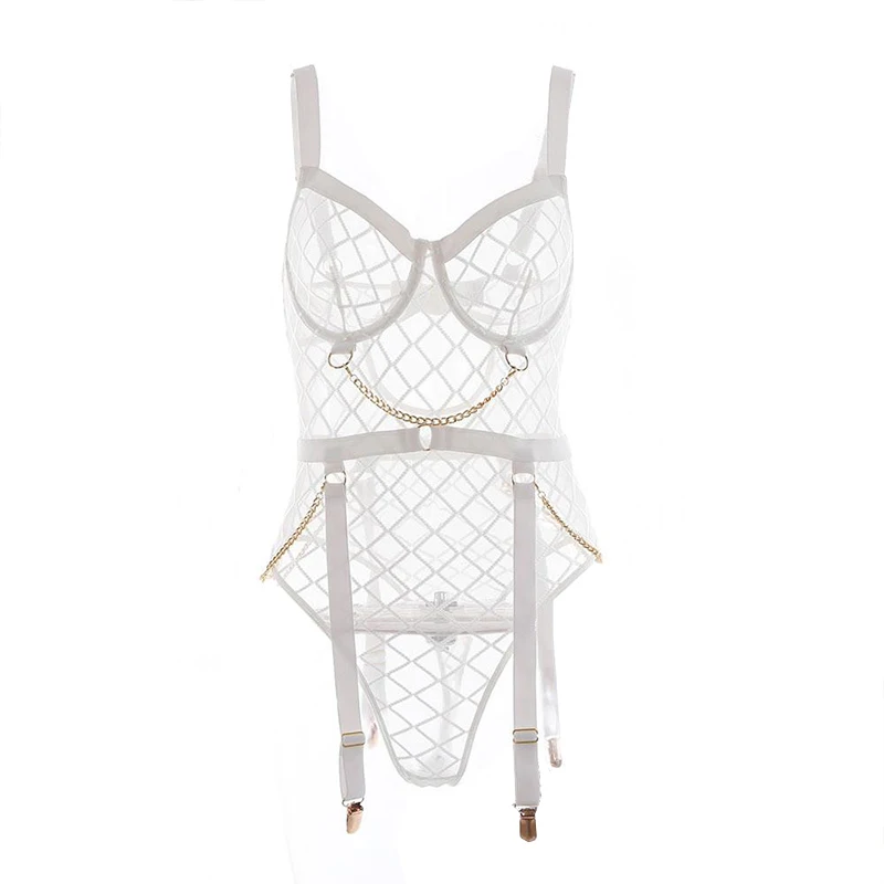 

【G】Women's Sexy Halter Bodysuit Lingerie Cutout Open Crotch Fishnet Bikini Nightgown Adult Size