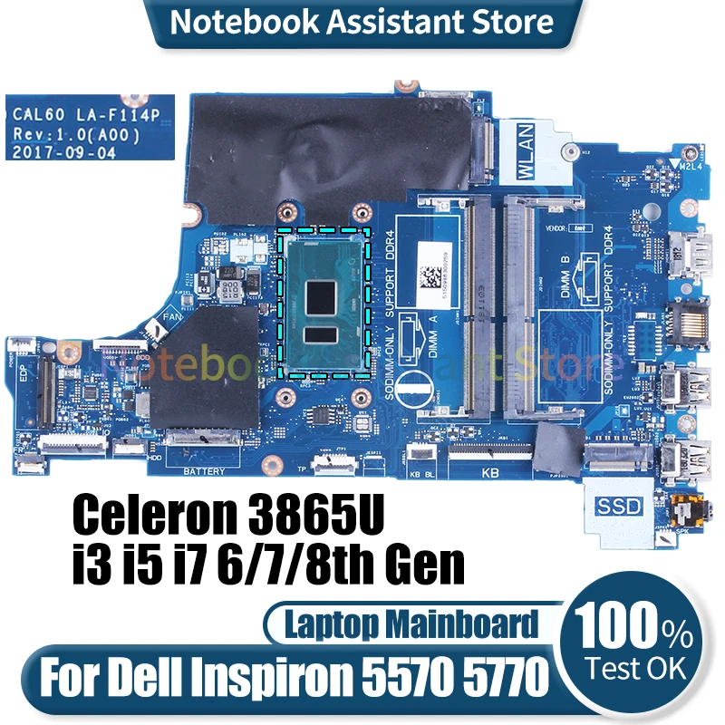 

Материнская плата для ноутбука Dell Inspiron 5570 5770, фотосессия 0 m39ny 0V5DDM Celeron 3865U i3 i5 i7 6/7/8-го поколения, материнская плата для ноутбука