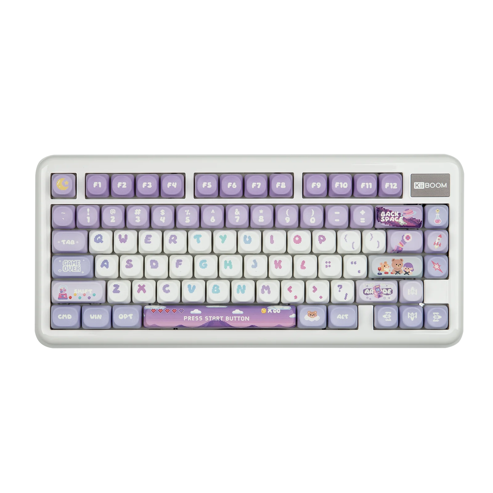 KiiBOOM X PlanetMars: Purple Pixelpop Arcade Keycap Set 136 MOA Profile PBT Keycaps for 60%/65%/75%/TKL/Full-sized Keyboard