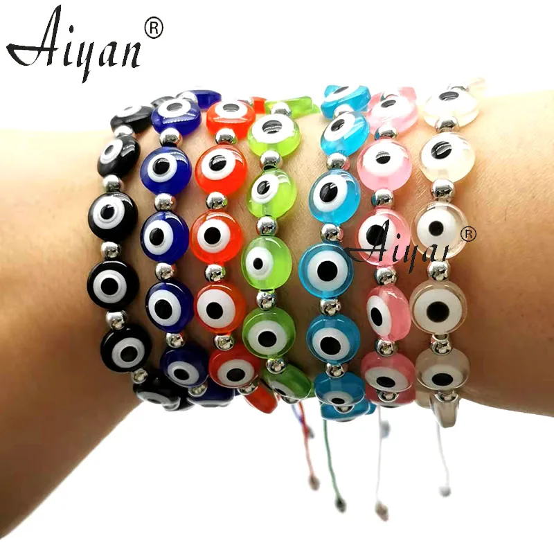 12Pieces 9MM Round Flat Resin Eyes Stell Bracelets With Exorcism Protection  Available In  Variety Of Color Can  Given As A Gift