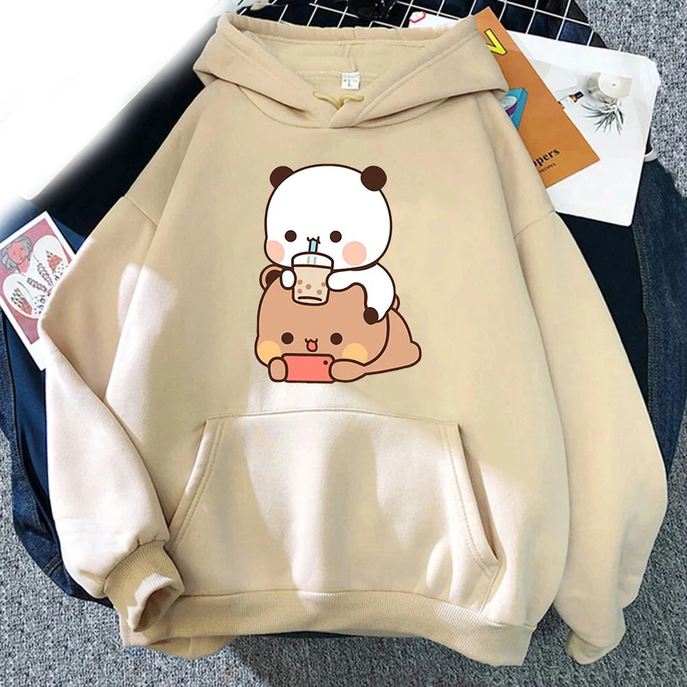 New Kawaii Bubu And Dudu Drink Bubble Tea Hoodies Print Men Woman Fashion Hoodie Oversized Sweatshirts Pullovers Unisex Clothing