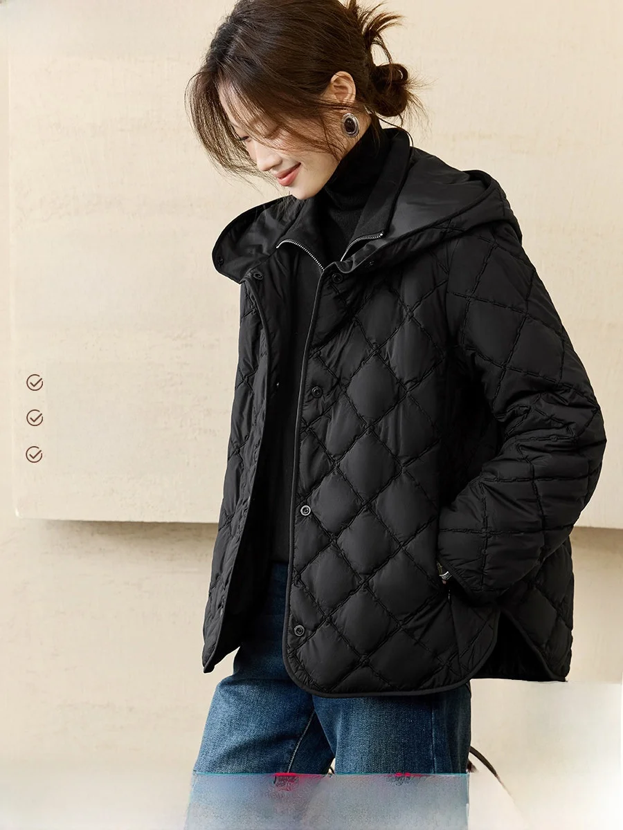 

Mehaimeimai Warm Cotton Jaet Hooded Casual Front ort Ba Long Design Versatile Winter New Sle Commute Straight Tube