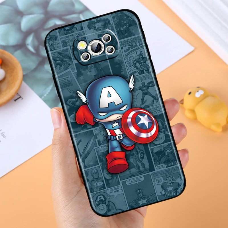 Marvel Cartoon Cute Phone Case For Xiaomi Mi Poco X5 X4 X3 M5 M5S M4 M3 F5 F4 F3 F2 C40 Pro GT NFC 5G Black Cover