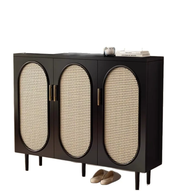 

indoor retro at the door of the home, light luxury rattan woven large capacity locker, entrance storage cabinet