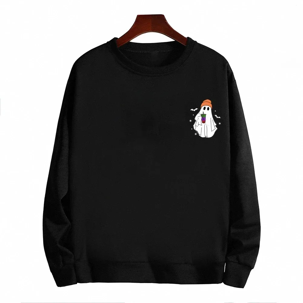 2024 New Ice Coffee Women Graphic Sweatshirt Halloween Cute Ghost Little Ghost Ice Coffee Sweatshirts Fashion Y2K Clothes