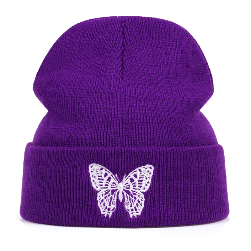 Butterfly Embroidery Beanie Hat New Unisex Winter Hats Women Men Solid Autumn Beanies Knitted Hats Skullcap Hip Hop Wool Hats