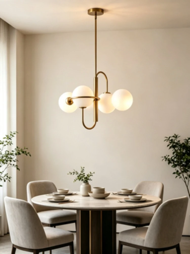 Modern minimalist wrought iron creative Nordic glass ball circular living room art dining room bedside aisle wall pendant light