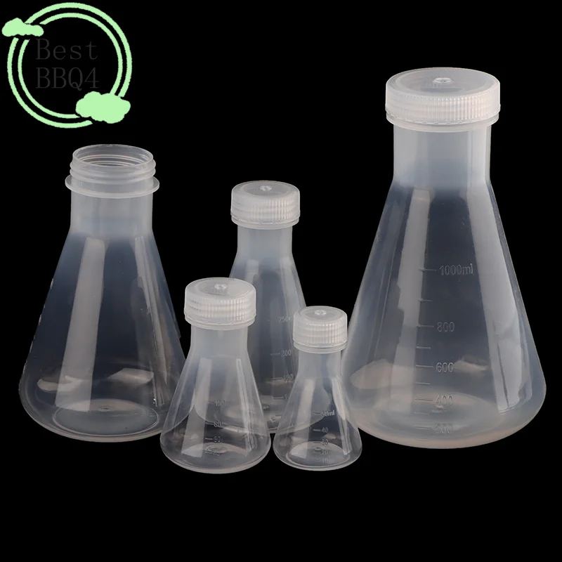 (BBQ4) Frasco Erlenmeyer de plástico para laboratorio de 50 ml a 1000 ml, recipiente cónico con tapa de rosca para experimentos de laboratorio
