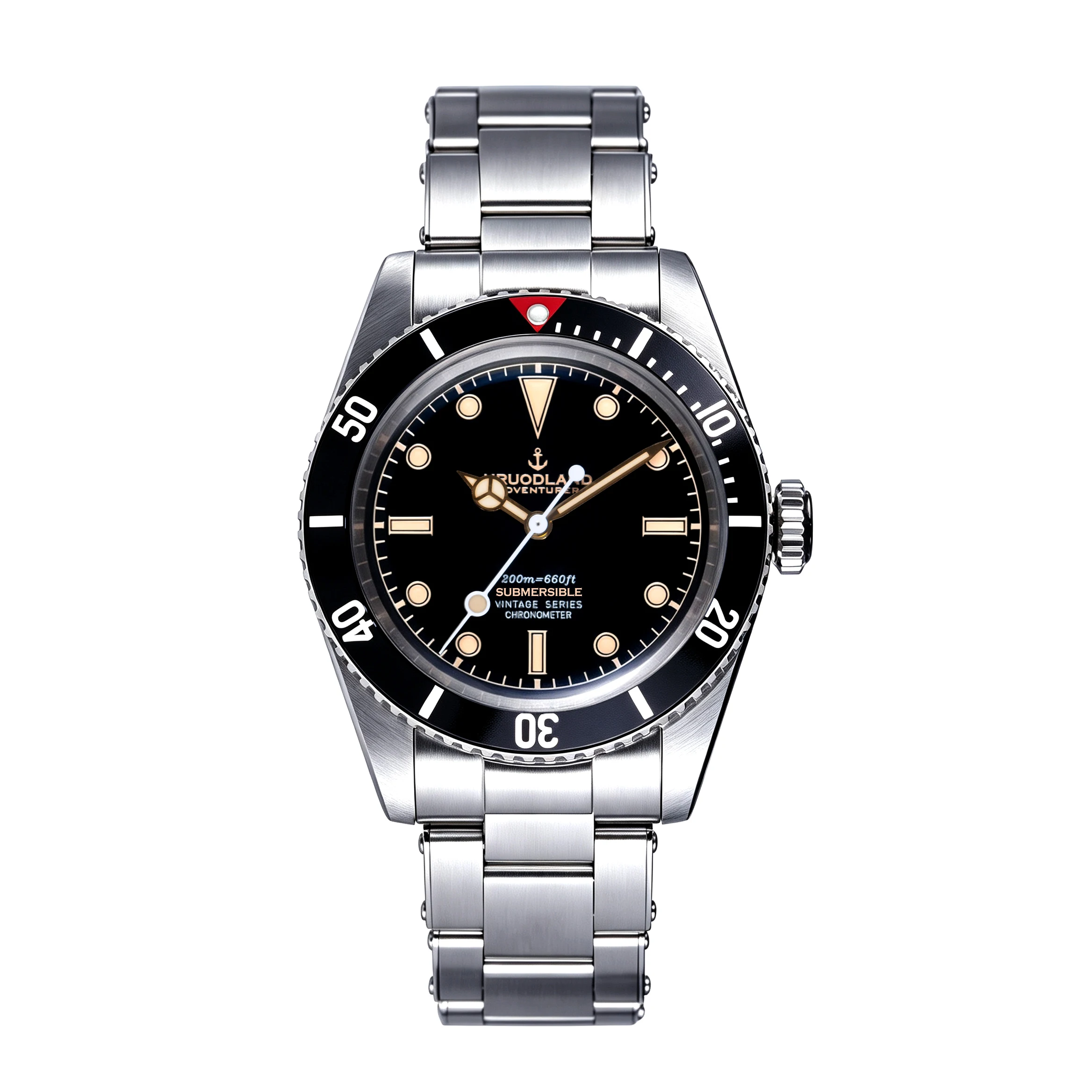 Hruodland Men Automatic Mechanical Watch 38.5MM PT5000 Sapphire Bubble 200 Waterproof Dive Luminous Stainless Steel Watches F035